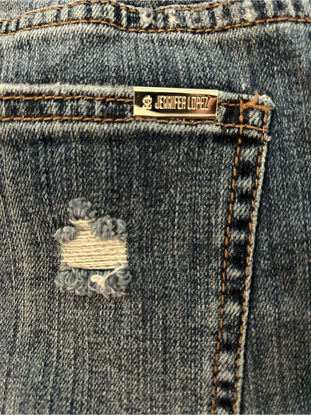 Jennifer Lopez Distressed Boyfriend Jeans in Medium Blue - Picture 5 of 6